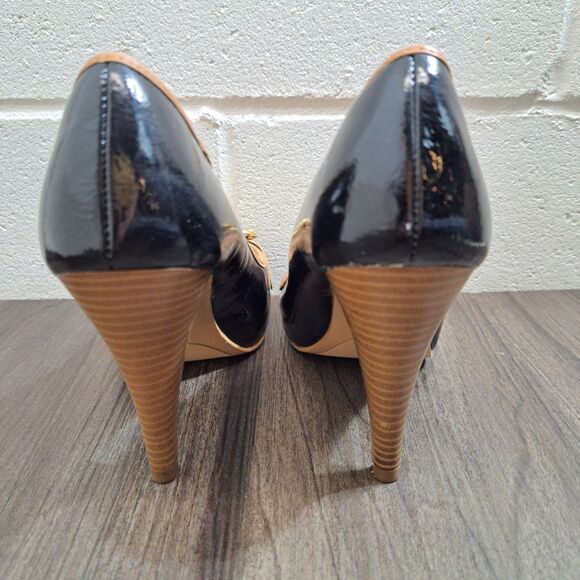 Miss Bisou High Heels Black, Gold Buckle Open Toe Casual Heels Women's Sz 6.5M - Picture 3 of 8